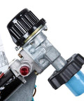 Close-up of control valve on Powerful 32,000 BTU LP Propane Tank Top Heater with Dual Heads for safety and heat adjustment.