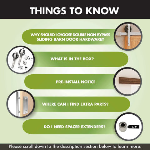 Brushed Nickel Sliding Barn Door Hardware Kit For Double Doors 7 Foot Flat Track Spoke Wheel Rollers, info graphics.