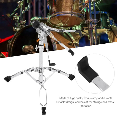 Built Tough Double Layer Cymbal Stand With Adjustable Height And Durable Steel Base Easy Fold Design close-up view of sturdy iron tripod base.