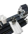 EssSthmy Height Enhanced Mini Lathe Machine 50mm Center Height showing precision tool components for metal and wood crafting.
