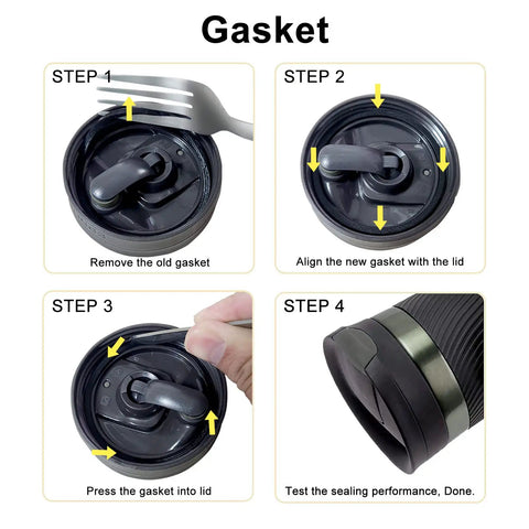 Two Replacement Gaskets And Stoppers For Contigo SnapSeal Byron Travel Mugs 16oz And 20oz Silicone Seals BPA Free Food Safe Easy Fit Replacement Lid Parts For Coffee Travel Tumbler gasket installation steps on black mug lid