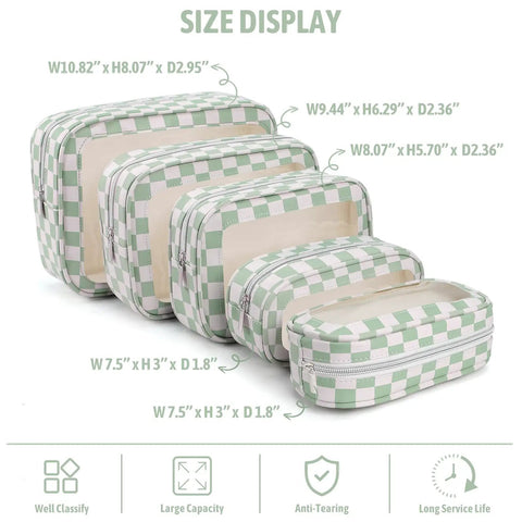 Five Piece Diaper Bag Organizer Set And Travel Toiletry Bags Waterproof TPU Makeup Bag Set For Women And Kids Display