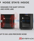 Zero Drama Acoustic 18U Server Rack, 19 Inch Network Enclosure With Thermostat Fan Control And Locking Glass Door showing noise reduction for quiet offices.