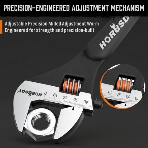 Close-up of Heavy Duty Adjustable Spud Wrench Set 10 Inch, 12 Inch, 16 Inch with precision adjustment and CR-V steel