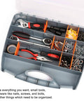 Handy Heavy Duty Hardware Storage Box With Easy Carry Handle And Clear Lid, 21 Adjustable Compartments And 2 Fixed Sections