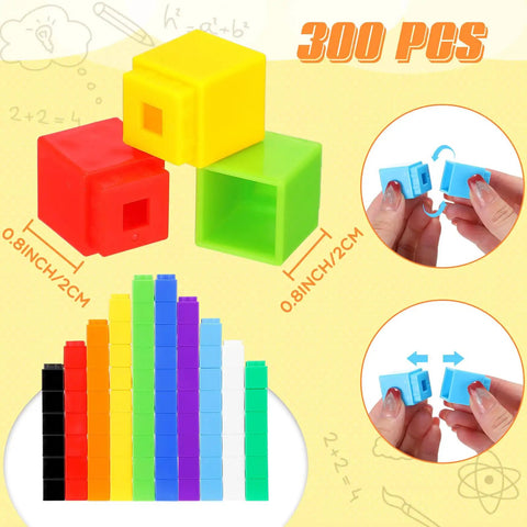 300 Piece Colorful Counting Cubes Set for Math Manipulatives, Plastic Connecting Blocks for Classroom and Preschool Learning