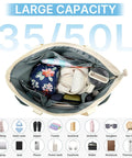 Inside view of a Waterproof Beach Tote For Women With Large Capacity Foldable Sandproof Design Rainbow Stripe packed with travel essentials.