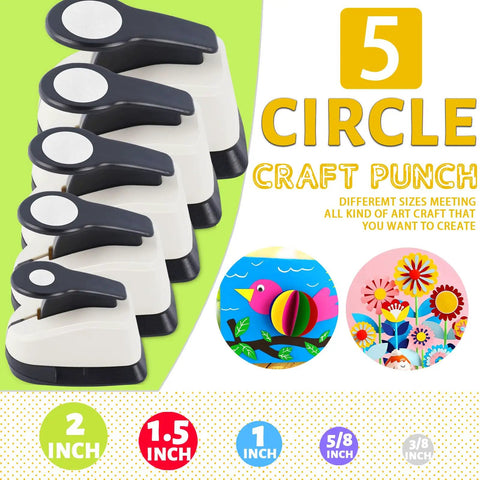 Dope 5 Circle Hole Punch Set For Paper Crafts And Scrapbooking, Multi Size Round Paper Punches 2 Inch, 1.5 Inch, 1 Inch, 5/8 Inch, 3/8 Inch