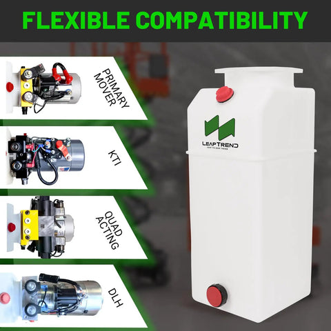 8 Quart Poly Power Unit Hydraulic Fluid Reservoir Tank for Hydraulic Systems, Heavy Duty, white tank with compatibility graphics