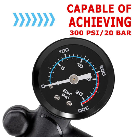 Gauge of Go To Portable 300 PSI Shock Pump With Gauge For Mountain And Road Bikes And Motorcycles High Pressure Inflator
