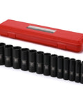 Pro Grade One Half Inch Drive Deep Impact Socket Set, 29-Piece CR-Mo Steel Kit With Metric And SAE Sizes, red storage case