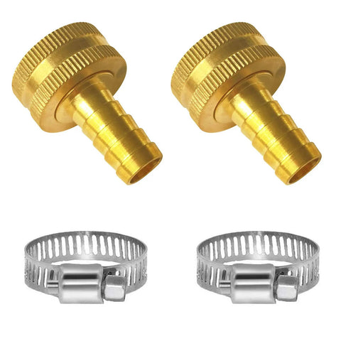 Heavy Duty Garden Hose Repair Connector Kit 1/2 Inch Barb And 3/4 Inched GHT Brass No Leak Fittings For Quick Pipe Fix Super Strong 200 PSI brass connectors and hose clamps