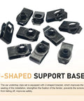 U-shaped support base clips from All In One Car Fastener Kit 100 Pcs Grab And Go With Body Bolts Nuts U Clips Self Tapping Screws Snap Nuts
