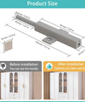 Size diagram of Push To Open Cabinet Latches Set Heavy Duty Magnetic Drawer Release Hardware with installation before and after images.