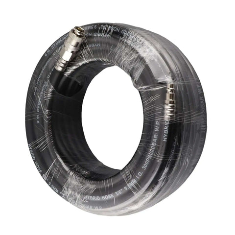 Beefy 15M Flexible Rubber Air Hose Kit Rated 900 PSI With 5PC Accessory Bundle For Tire Inflation coiled black hose with metal fittings