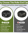 Comparison of Boat Trailer Keel Roller End Caps 3.5 Inch Black Rubber and worn rubber, highlighting durability and protection.