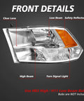 Front view of Dodge Ram Quad Hole Halogen Headlights Assembly with clear lens and safety reflector details.