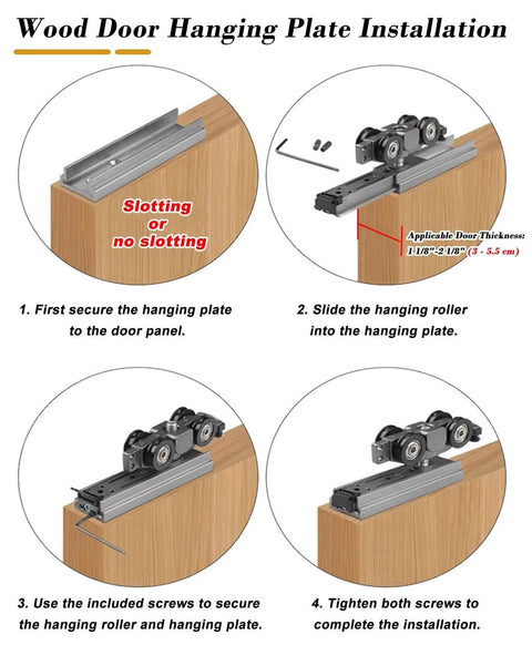 Sliding Door Track Kit With Soft Close Pocket Door Hardware Heavy Duty Smooth Quiet Black Barn Door System installation steps.