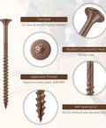 Top Shelf Hella Weather Resistant Deck Screws For Outdoor Construction Heavy Duty Star Drive Wood Screws With T25 Bit Included Rust Proof Brown Timber Fasteners Built For Landscaping Projects showing flat head and aggressive threads.