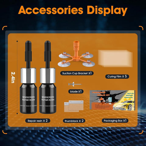 Dope Pro Grade Windshield Repair Kit 2 Pack With Suction Cup And Universal Glass Crack Repair Resin display with accessories.