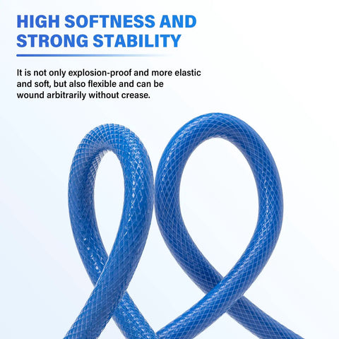 Blue 10mm OD Reinforced Polyurethane Air Tube Hose looped, demonstrating flexibility for air lines and fluid transfer, 290 PSI, oil resistant.