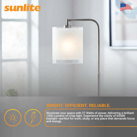 Quad Tube Plug In CFL Lamp 27W 1500 Lumens 6500K Crisp Daylight GX10q4 4 Pin Base in reading lamp setup, illuminated room