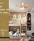Compact 20 Inch Ceiling Fan With Light And Remote Whisper Quiet DC Motor Farmhouse Vibe shown in children's bedroom