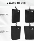 Smell Proof Cleat Bag With Odor Absorbing Tech Water Resistant And Lightweight Shoe Organizer showing two usage methods.