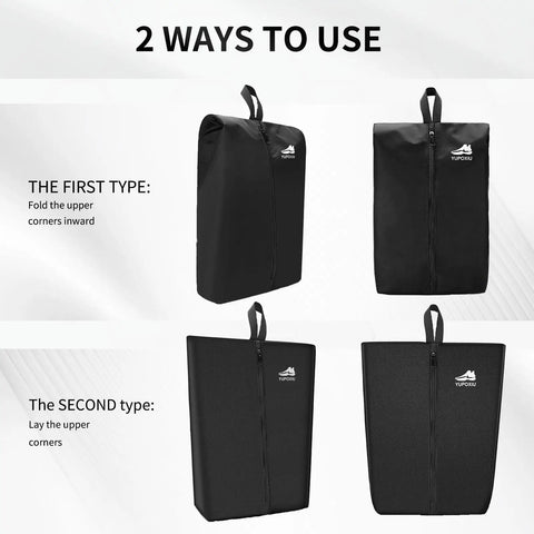 Smell Proof Cleat Bag With Odor Absorbing Tech Water Resistant And Lightweight Shoe Organizer showing two usage methods.