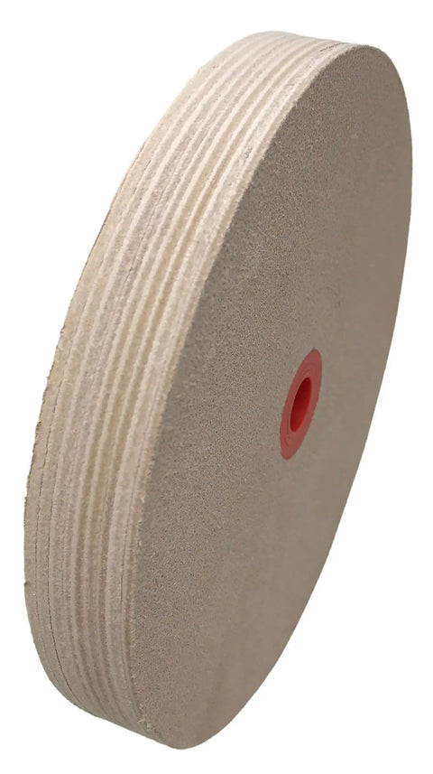 Leather Honing Wheel For 6 Inch Bench Grinders And Polishers, Durable Stacked Leather Buff Wheel 3/4 Inch Thick with red center