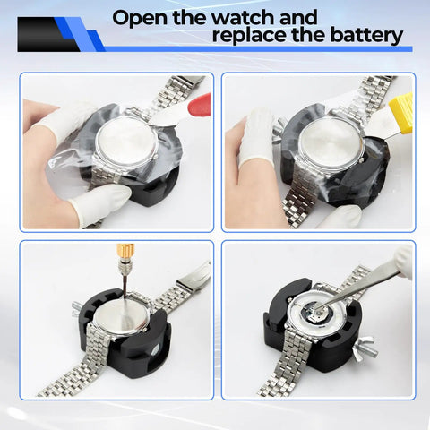 Demonstrating the 192 Piece Watch Repair Kit Heavy Duty Tool Set With Link Remover Battery Replacement Tools in use