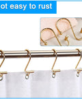 Decorative Brushed Gold Shower Curtain Hooks 12 Pack Rust Resistant Metal Hangers For Bathroom Easy Glide Rings with Classic T Shape Design