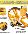 Foldable 12 Inch Metric Measuring Wheel With High Accuracy Counter Up To 10,000 M Built For The Jobsite Great For Construction, Survey, Roadwork And Landscaping Includes Carrying Bag Durable And Easy to Use, yellow wheel with digital display