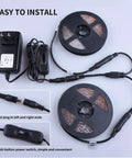 40ft Flexible UV Black Light Strip With LED Kit showing power adapter, connectors, and black rolls for indoor use
