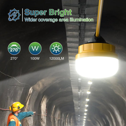 100Ft Construction String Lights For Job Sites, Powerful 100W Work Light Delivering 12000LM, IP65 Weatherproof, tunnel scene