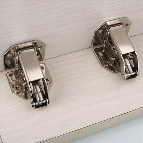 90 Degree No Drill Cabinet Hinge With Soft Close For Cupboard Doors, Hydraulic Hinges With Screws shown on wooden surface