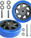 Heavy Duty PU Plate Caster Wheels Set Of 2 For Trolleys And Carts 4 Inch Diameter Blue Durable Replacement Luggage Wheels With 2.95 By 1.77 Inches