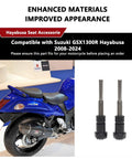 Front Mount Hayabusa Seat Screws and Bolts 2 Pack Black Screw Caps for Suzuki GSX1300R Hayabusa 2008 2024 displayed next to motorcycle