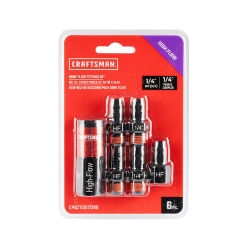 Craftsman 6-piece high-flow fittings kit, aluminum, 1/4-in NPT threads, front view
