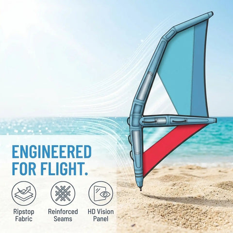 Inflatable Kite Surfing Sail And Wing Foil Board Set With Pump, PVC Wing-Shaped, Blue 3.2㎡ on Beach