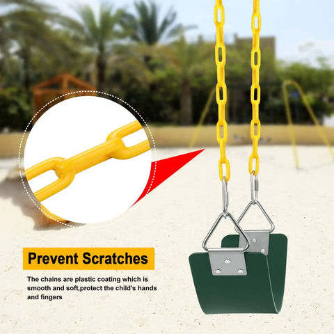 Close-up of Swing Seat With 66 Inch Anti Rust Chains Thermoplastic Coated Supports 250 Lb Heavy Duty Cushion Accessories