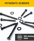 109 Piece 1/4 Inch Lag Screws And Washers Kit Pro Grade Heavy Duty Wood Bolts Set In 304 Stainless Steel With Black Oxide Finish