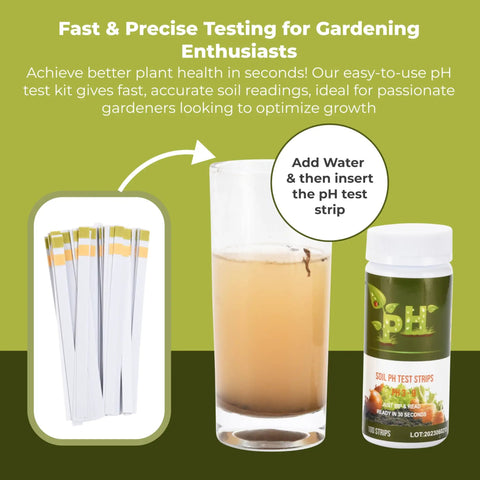 Soil PH Test Kit Strip For Quick Accurate Garden Readings With Color Chart Easy To Use PH Tester For Gardens Lawns Grass And Vegetables Essential DIY Gardening Tool For Home Growers with test strips and sample.