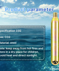 33 Gram CO2 Cartridge Rearming Kit For Inflatable Life Jackets With Half Inch Threaded Cylinders Rapid Inflation Compatible With 3042C And C3042C Includes Tough D Rings For Attaching Accessories shown with a product parameter overlay.