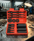 Heavy Duty Bearing Puller Set With Red Molded Case For Clean Internal Housing Extraction Using Pro Grade 45 Steel Repair Tools That Handle Tight Spacing Needs Like A Badass Tool While Getting The Mechanic Work Done Right, red case open with 45 steel pullers