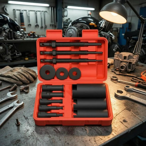 Top Rated Bearing Puller Extractor Kit Uses Solid 45 Steel to Yank Inner Housing Bearings Includes 3 Rods 5 Sleeves 3 Tubes 3 Washers Stowed in Red Molded Case Totally Legit for Mechanics Who Seek Dope Tools That Deliver High Performance Always for Low. red case with 45 steel bearing puller kit, 9-23mm internal bearing extractor