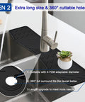 Extended Silicone Faucet Splash Guard And Sink Overflow Mat With Integrated Sponge Rest And Rapid Drain Cutouts To Keep Your Kitchen Counter No Sweat And Always Looking Sharp In Rich Matte Black, 24x5.1 inch size.