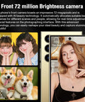 Crisp 6.8 Inch 5G Unlocked Android Cell Phone With S Pen 8GB Ram 512GB Storage Smartphone displaying AI camera features for selfies.