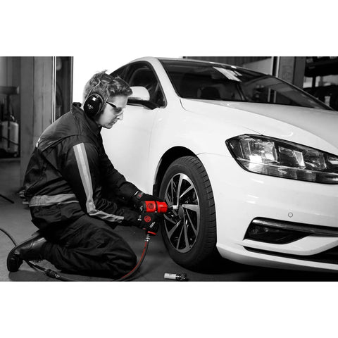 Mechanic using Half Inch Drive Impact Socket Set on car wheel, 11 Piece, 6 Point, SAE And Metric, Wheel Protector