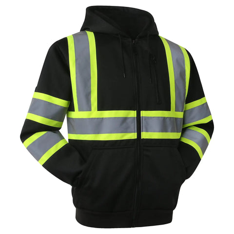 Hi-Vis Safety Zip-Up Hoodie Sweatshirt For Men And Women With Reflective Strips And Extended Trims Class 3 PPE Fleece Work Jacket
